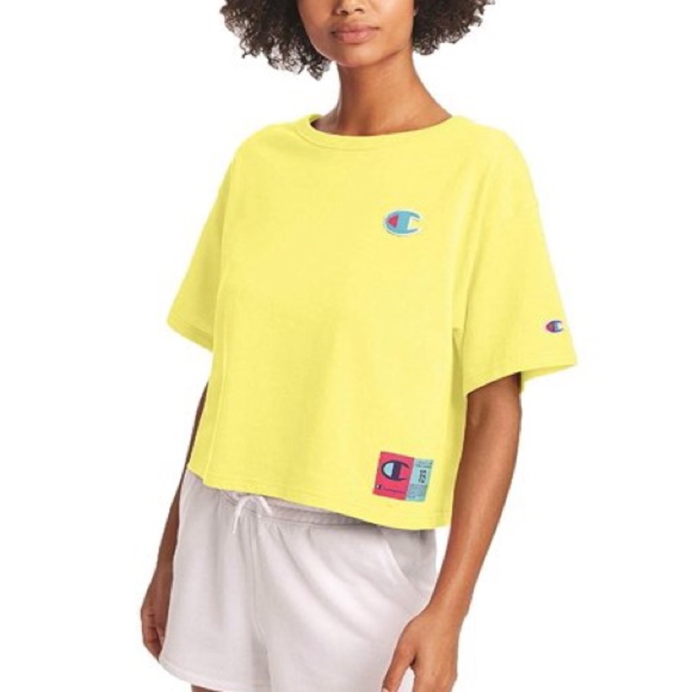 Champion Reverse Weave Heritage Cropped Tee Yellow Crop Top